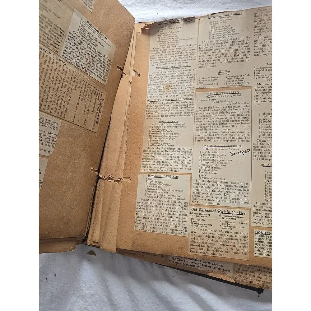 Vtg‎ String-Bound Scrapbook Clippings Cut-Out Handwritten Ephemera Recipe Book